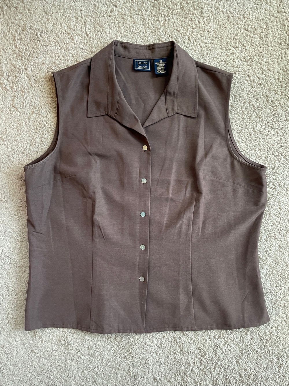 Laura Scott Chocolate Brown Sleeveless Button-Up Vest Top Size 18 ( XXL / 1X )